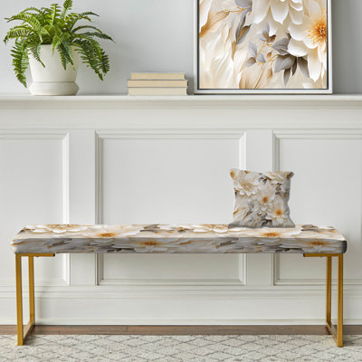 Floral Upholstered Gold Bench