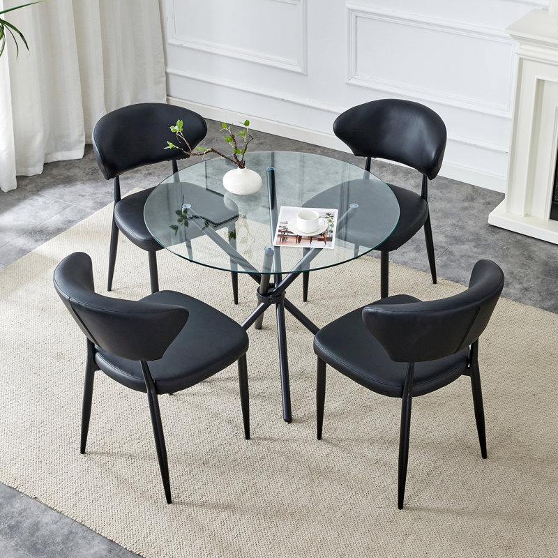 Ensemble de table de salle à manger pour 4 personnes avec table ronde de 36,6 po et 4 chaises rembourrées, Noir