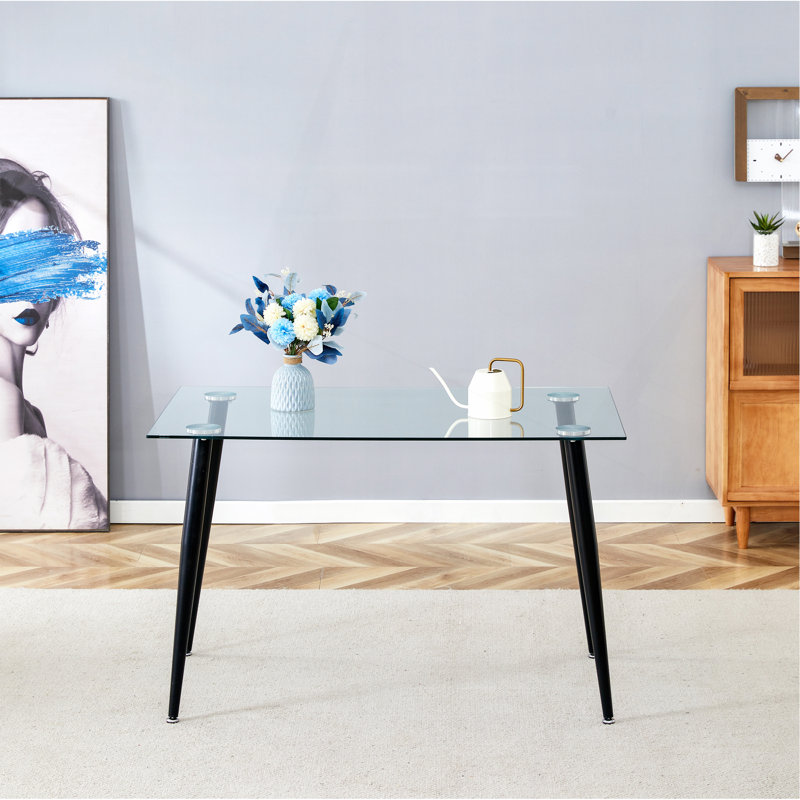 Glass Dining Table  Transparent, 130*80* 8MM, Black