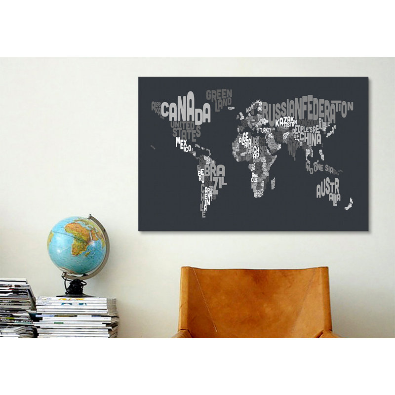Impression sur toile, "carte du monde" Karlskrona, H 40 po x l 60 po x P 1,5 po, Pas de tapis, Toile tendue