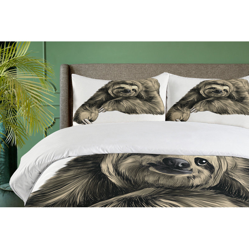 King Size Black and Ivory Sloth Duvet Cover Set