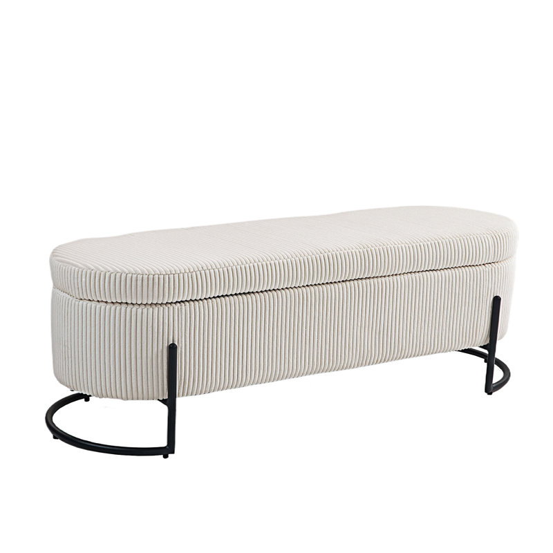 Upholstered Fabric Storage Bench For Bedroom, Beige