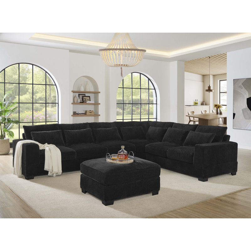Laguna Modular Corduroy Sectional, Black Corduroy