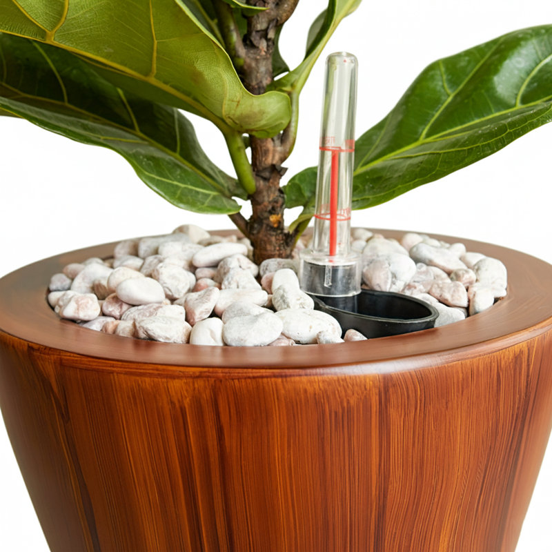 Pots à fleurs en bois brun foncé avec réservoir en plastique