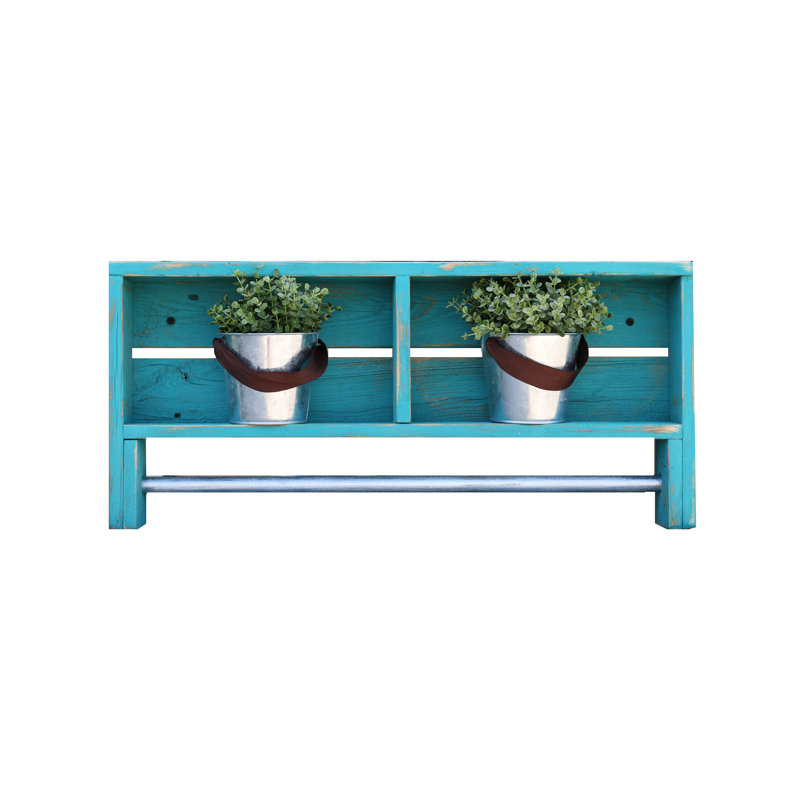 Bennett 2 Piece Pine Industrial Pipe Shelves, Turquoise, 10.5" H x 24" W x 4" D