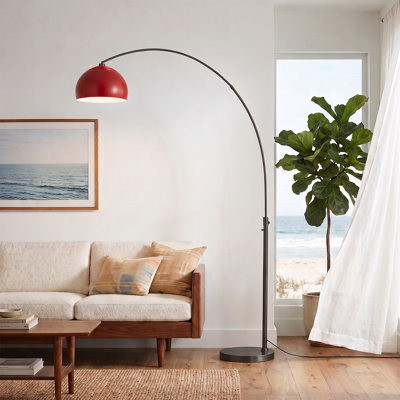 Lampe à arc demi-dôme 92 po - nickel noir, base en nickel noir, demi-dôme en acier rouge cramoisi, à intensité variable, ampoule incluse