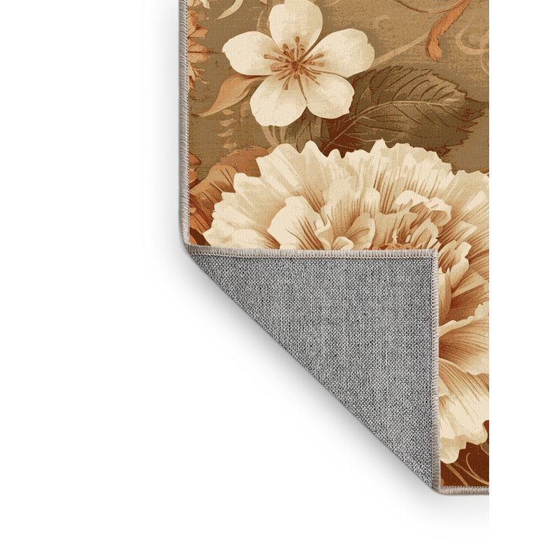 Machine Washable Paesyn Carnation Florentiner Floral Rug in Brown – Binding, 7x9