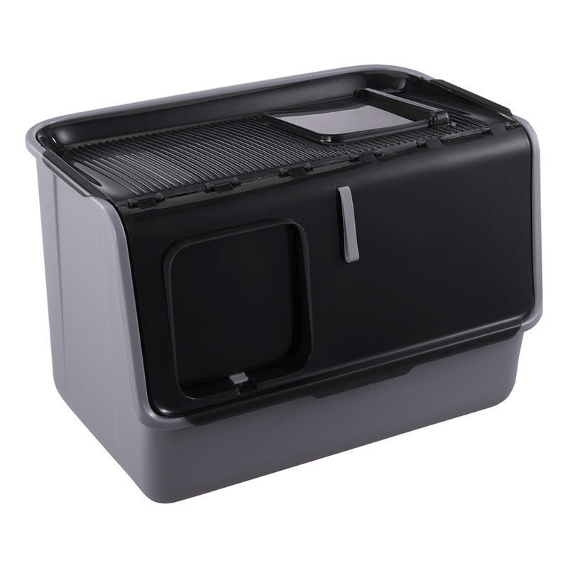Boulmane PP Litter Box with Scoop, Black/Grey