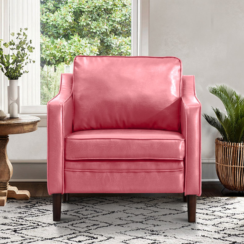 Jannae 32 Inch Vegan Leather Upholstered Square Arm Accent Chair, Pink Faux Leather