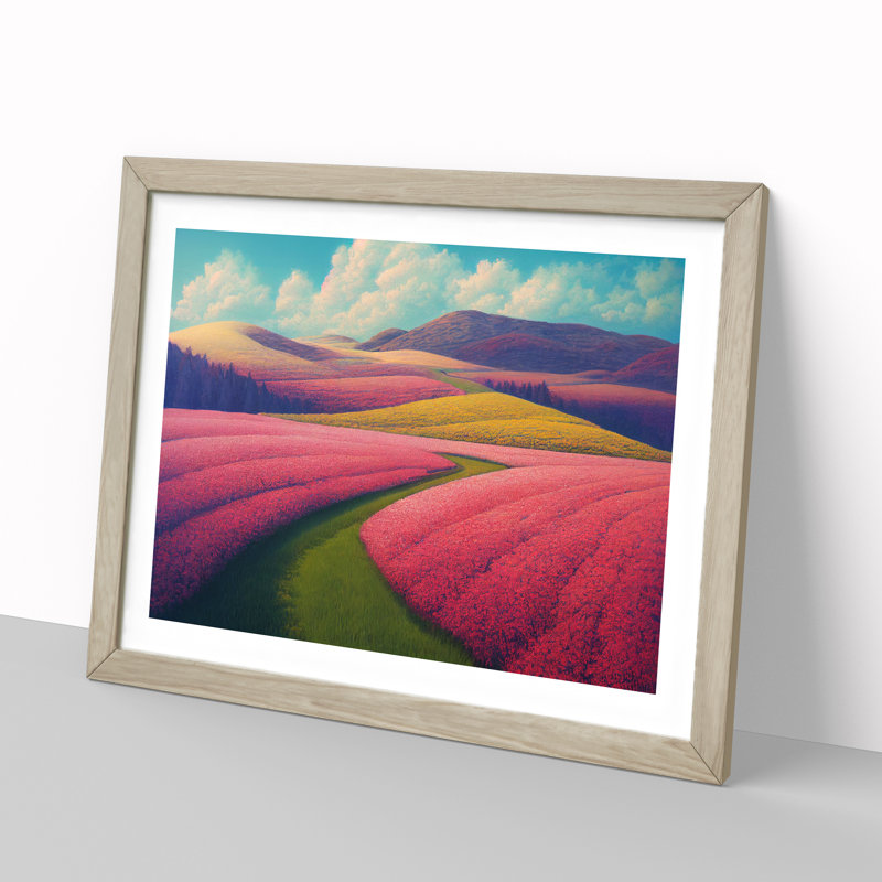 Pretty Spring Meadow Landscape Vol.4 - Single Picture Frame Print, 34cm H x 46cm W x 2cm D, Oak Framed