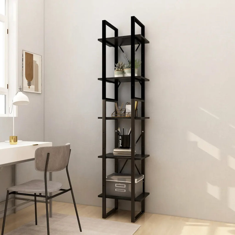 Hars 175cm H Metal Etagere Bookcase, 175cm H x 40cm W x 30cm D, Grey