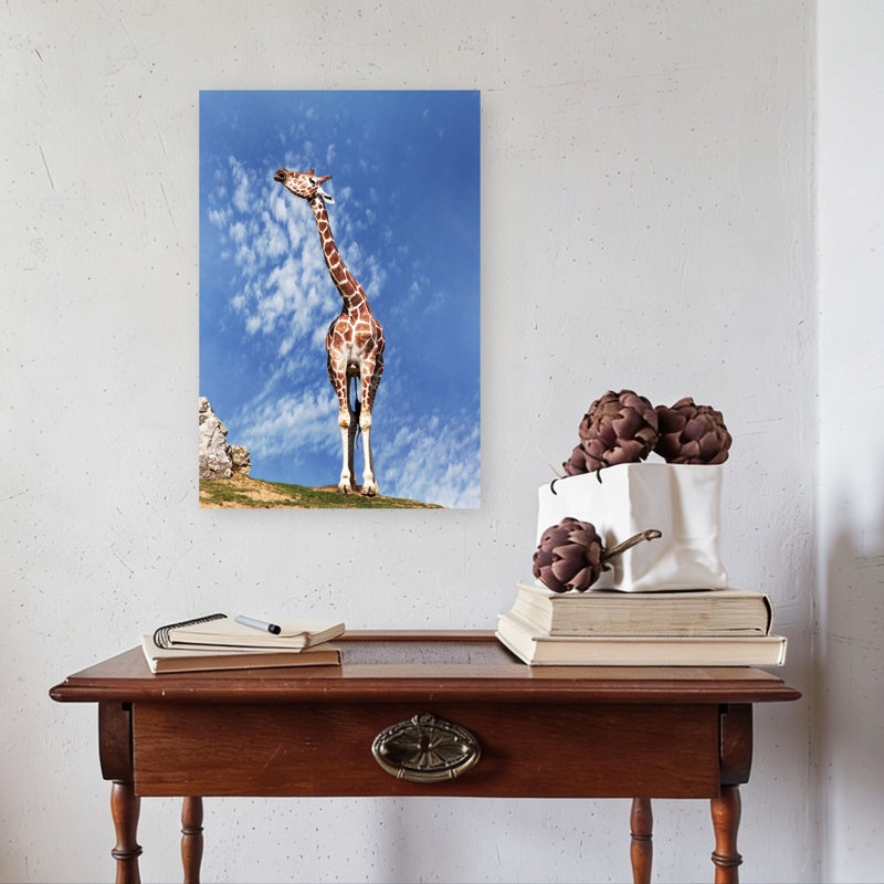 Majestic Giraffe Looking Up Abstract Contemporary Landscape Nature Wall Art Print 1 Piece Wrapped Canvas Wall Art