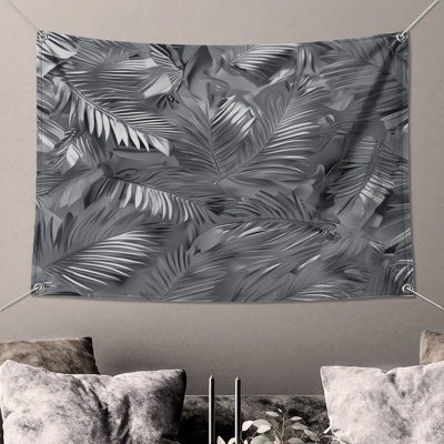 Silver Metallic Palm Leaves Wall Tapestry - Palm Leaves Wall Decor