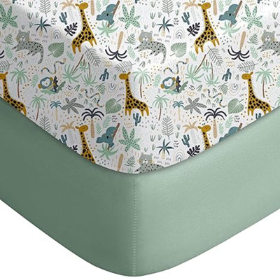 Baby Crib Sheets For Boys Girls, Fitted Crib Sheet 2 Pack For Standard Crib And Toddler Mattress, Super Soft Microfiber Baby Sheet 28X52x8in Green + Giraffe