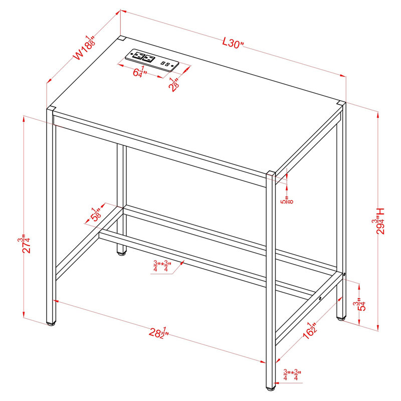 Bureau d'écriture avec prises intégrées Fultonville, Bleu/doré