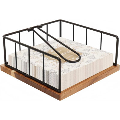Flat Napkin Holder, Metal Kitchen Napkin Storage with Weighted Tension Arm Rustic Tissue Paper Dispenser