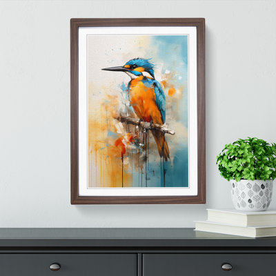 Kingfisher Gestural - Single Picture Frame Print on Wood