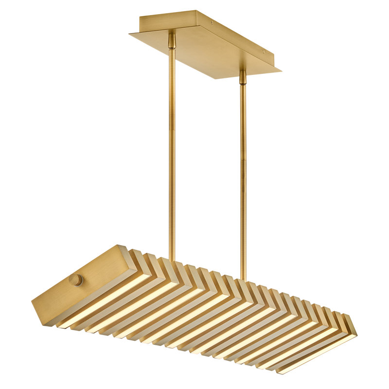 1 - Light Kitchen Island Rectangle Chandelier, Lacquered Brass
