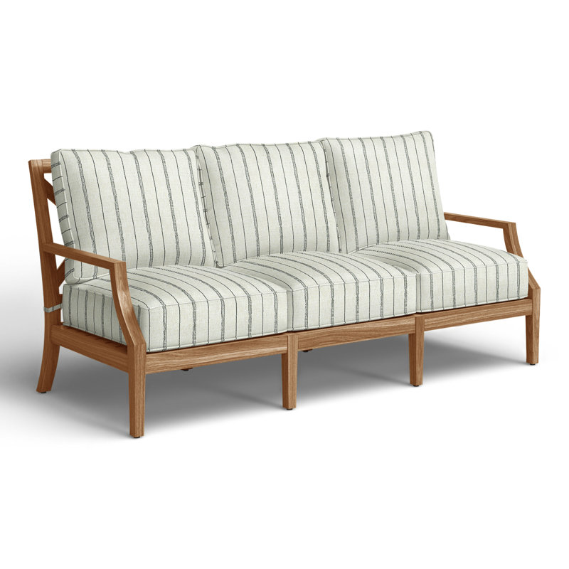 Haley Teak Patio Sofa with Cushions, Verona Fossil, Welt + Standard fill, Natural Teak
