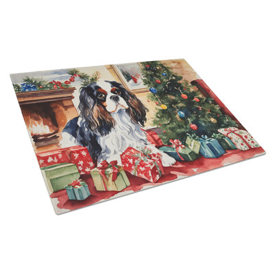 Cavalier Spaniel Cozy Christmas Glass Cutting Board Large
