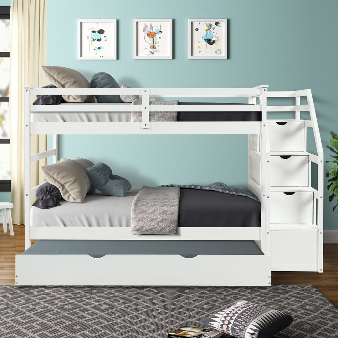 Andrzejewski Kids Twin Over Twin Bunk Bed with Trundle with Drawers Harriet Bee Bed Frame 