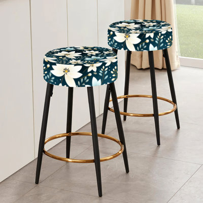 Beige Coastal Harmony Floral Pattern - Floral Bar Stools Set Of 2