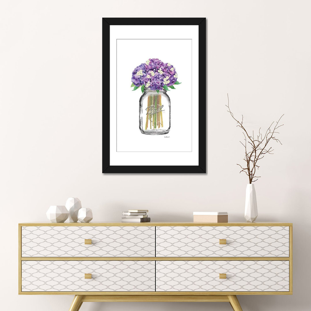 " Glass Jar With Purple And Yellow Hydrangeas " by Amanda Greenwood East Urban Home Mat 