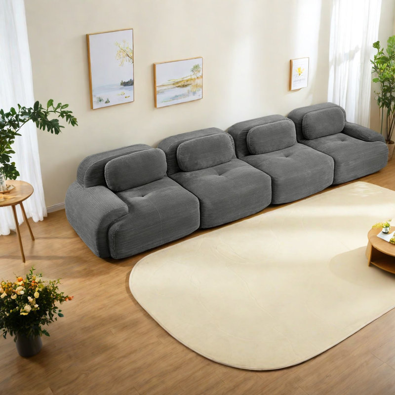 Canapé ergonomique gris à 4 places en velours côtelé