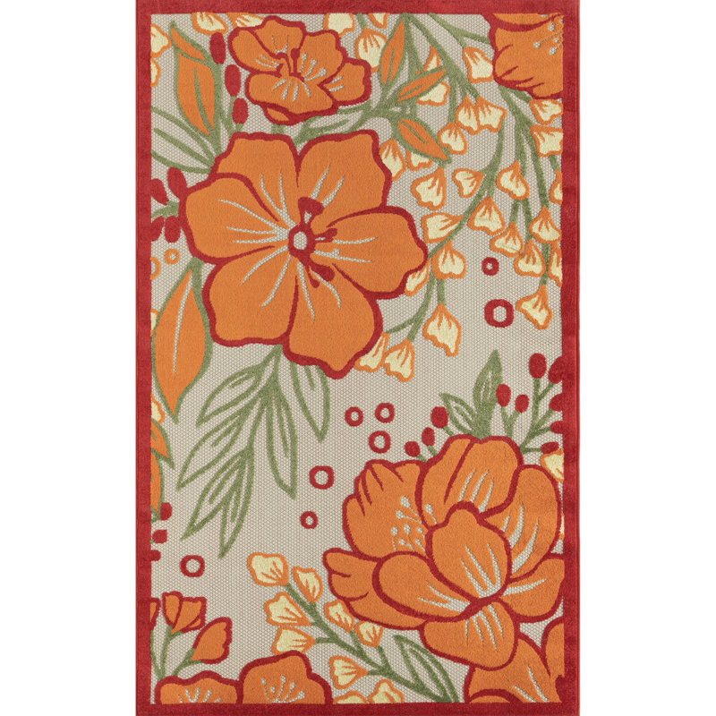 Tapis d'intérieur / extérieur à tissage floral haute / basse Waldwick Mahalo Hibiscus, Rectangle 2 pi x 3 pi