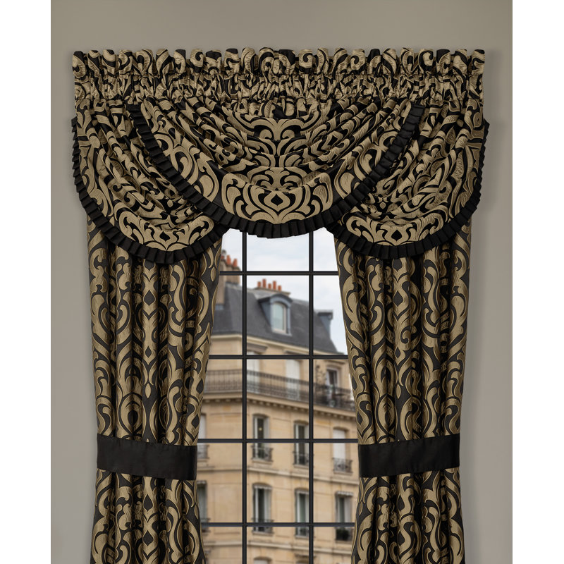 Bolero Black and Gold Satin Waterfall Window Valance