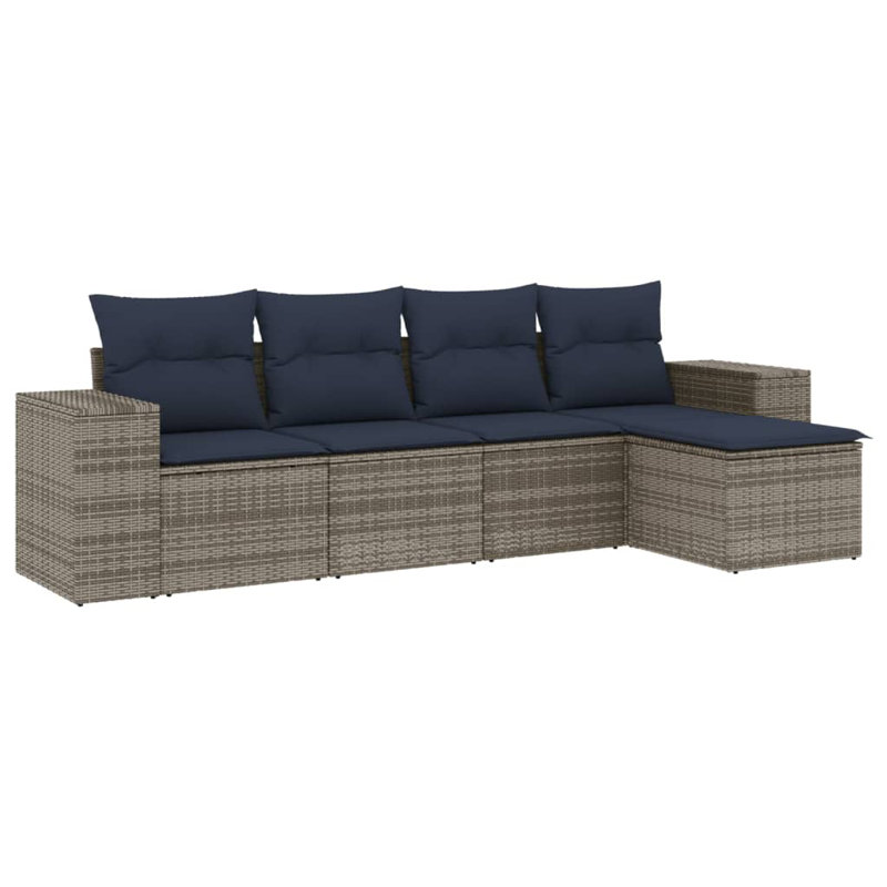 6 Piece Patio Sofa Set With Cushions Poly Rattan, Navy Blue Cushion/Gray Frame