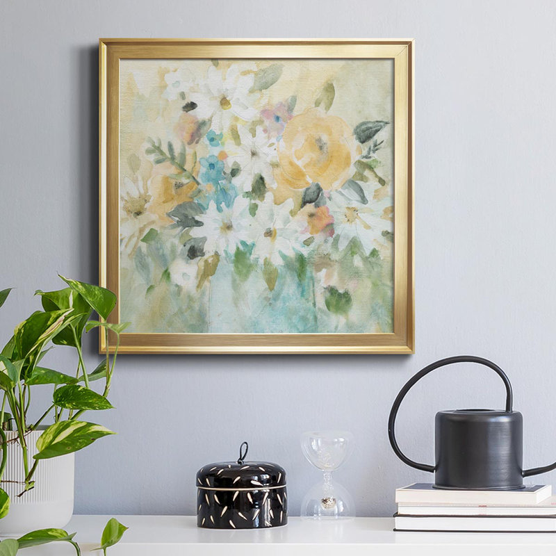 Daisy Ensemble - Peinture sur toile encadrée, Cadre doré, H 34,5 po x l 34,5 po x P 1,5 po