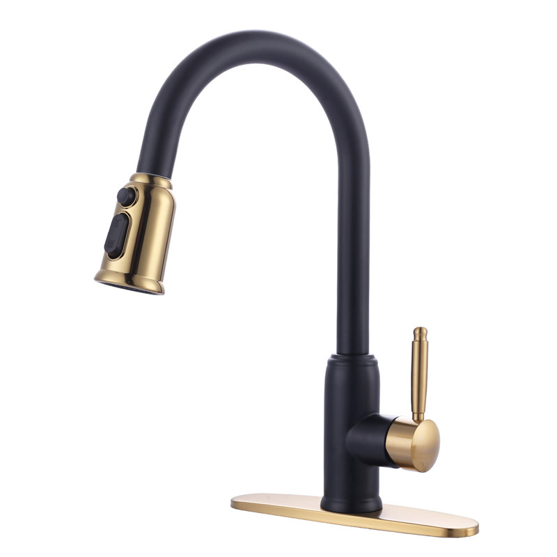 Pull Down Kitchen Faucet, Black/Gold