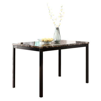 Table de salle à manger de style transitionnel, faux marbre brun, métal noir, 4 styles, 4, assemblage rapide et facile