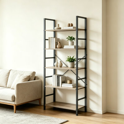 5-Tier Industrial Open Metal Framework Bookcase