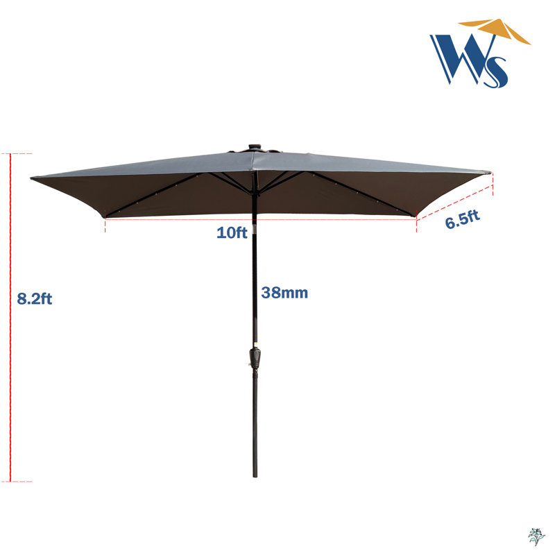 Rectangular Patio Solar LED Lighted Outdoor Umbrellas With Crank And Push Button Tilt, Anthracite
