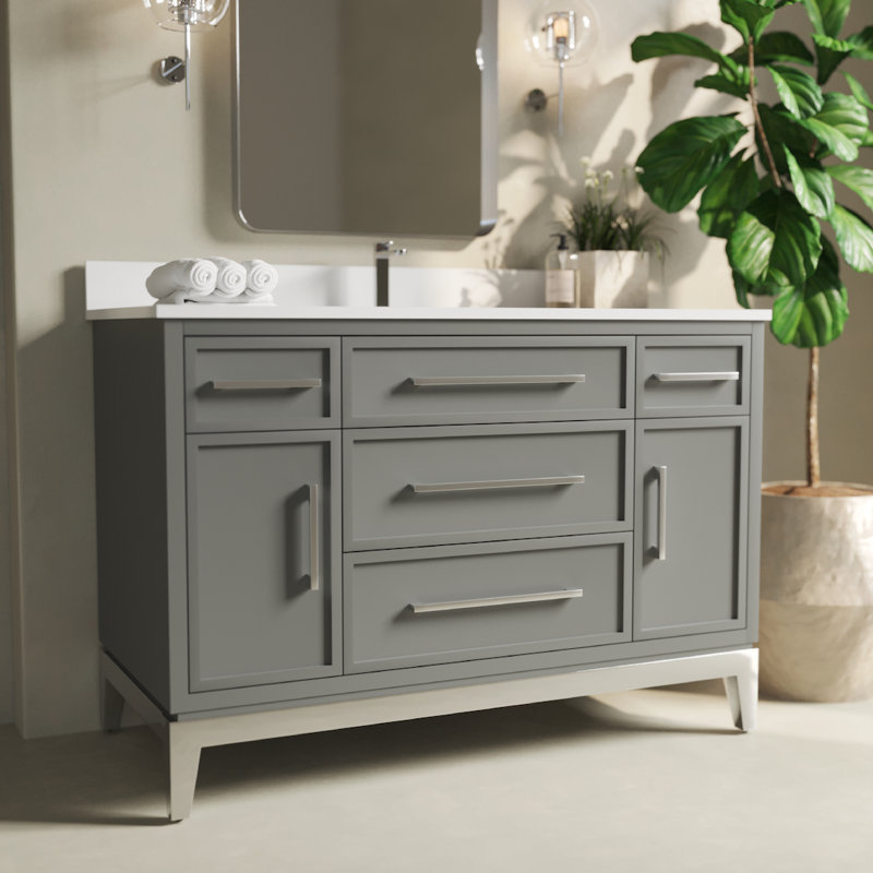 Meuble-lavabo simple 48 po avec comptoir en quartz Barrington, Gris foncé