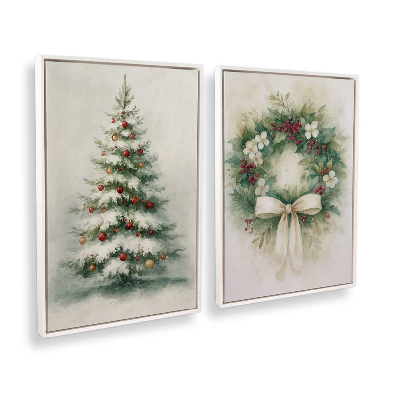 Ensemble de 2 impressions sur toile Evergreen Elegance, Impression encadrée sans passe-partout, Blanc opaque