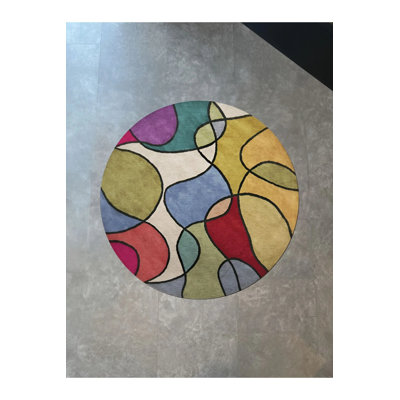 Light Tone Multicolored Mixed Shape Section Patterned Modern Woven Base Round Decorative Carpet