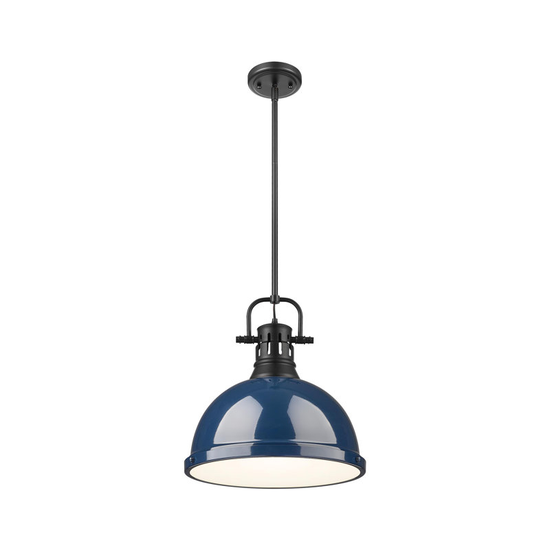 Luminaire suspendu 1 lumière avec tige Bryceton, Noir mat, Bleu marine mat
