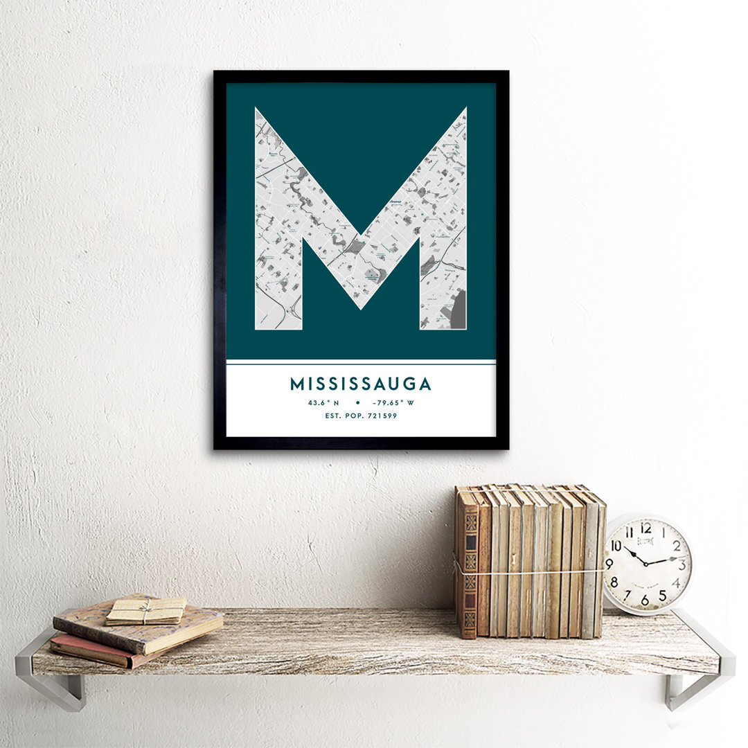 Mississauga City Map Mississauga Teal by Wee Blue Coo - Single Picture Frame Typography