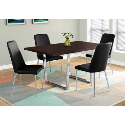 Dining Table, 60" Rectangular, Kitchen, Dining Room, Brown Laminate, Chrome Metal, Contemporary, Modern