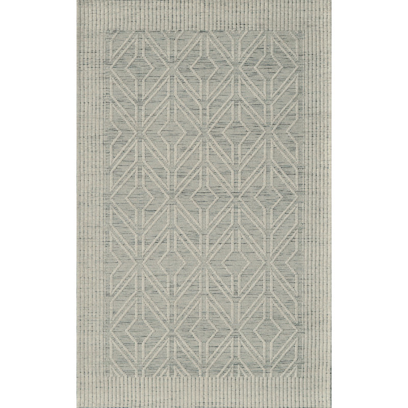 Tapis géométrique beige / denim tissé à la main, Rectangle 8 pi x 10 pi