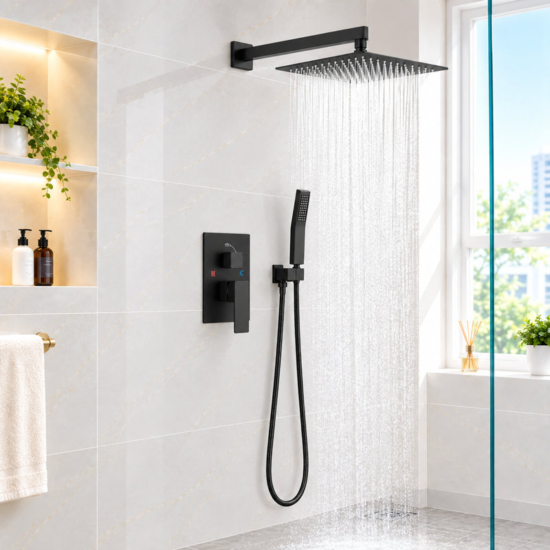 Système de douche 8000-8inch avec pomme de douche à pluie 8 pouces et douchette, Matte Black