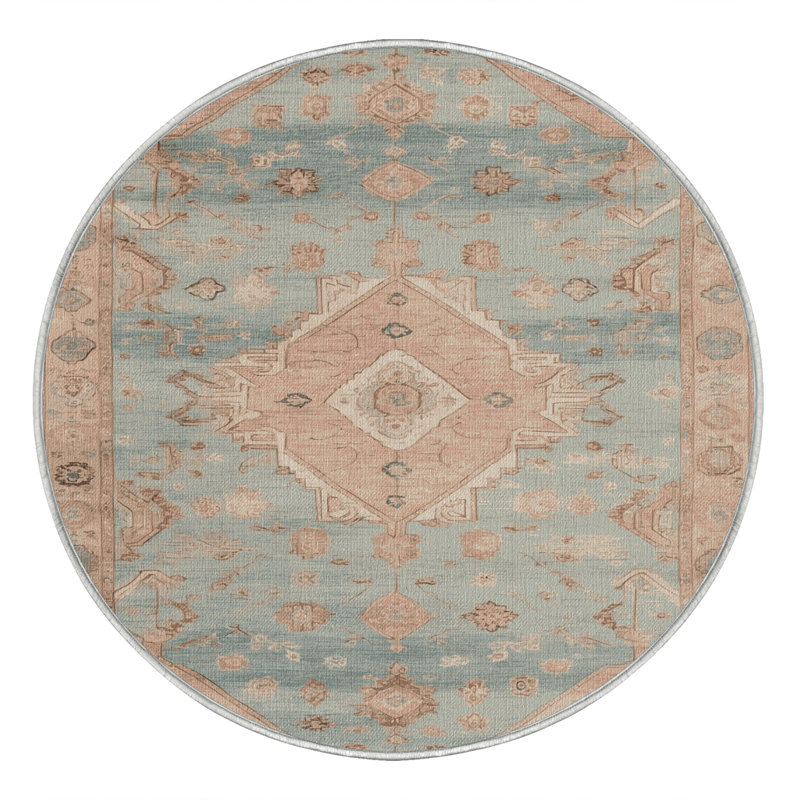 Tapis beige lavable à la machine Afyon, Rond 6 pi