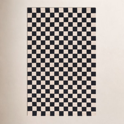 Freesia Black Beige Hand-Tufted Checkered Rug