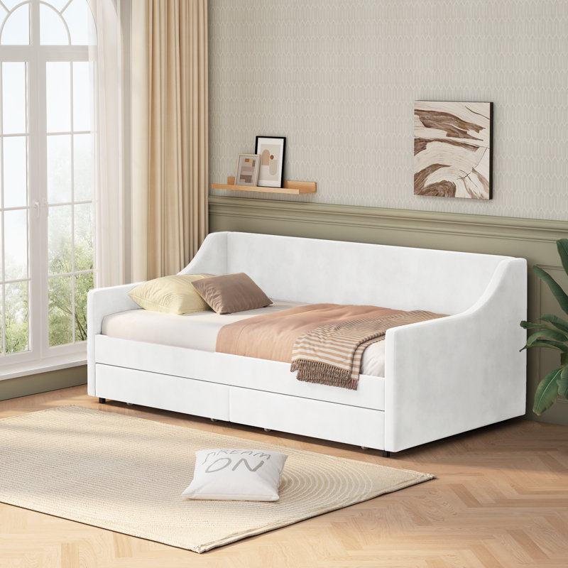  Twin Size  Upholstered Upholstred Daybed with 2 Large Storage Drawers, Modern 2‑in‑1 Sofa Bed Frame for Guest Room Small Apartment
