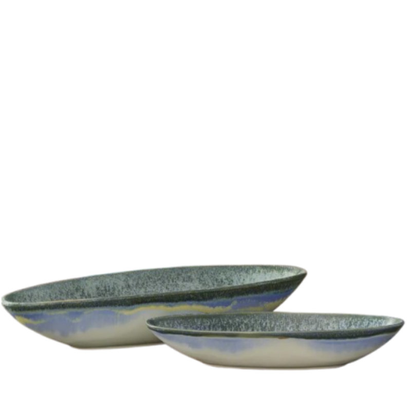 Ensemble de carreaux en céramique en forme de bateau à deux finitions bleues et blanches réactives