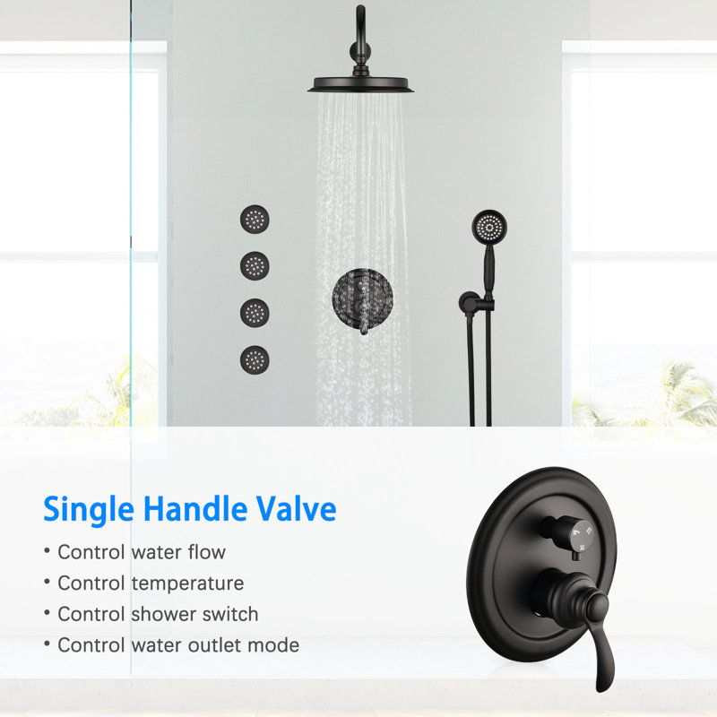 Matte Black Shower Head - Adjustable Flow, 360 Rotation, Nozzle Calcium , Diverter Valve, Matte Black