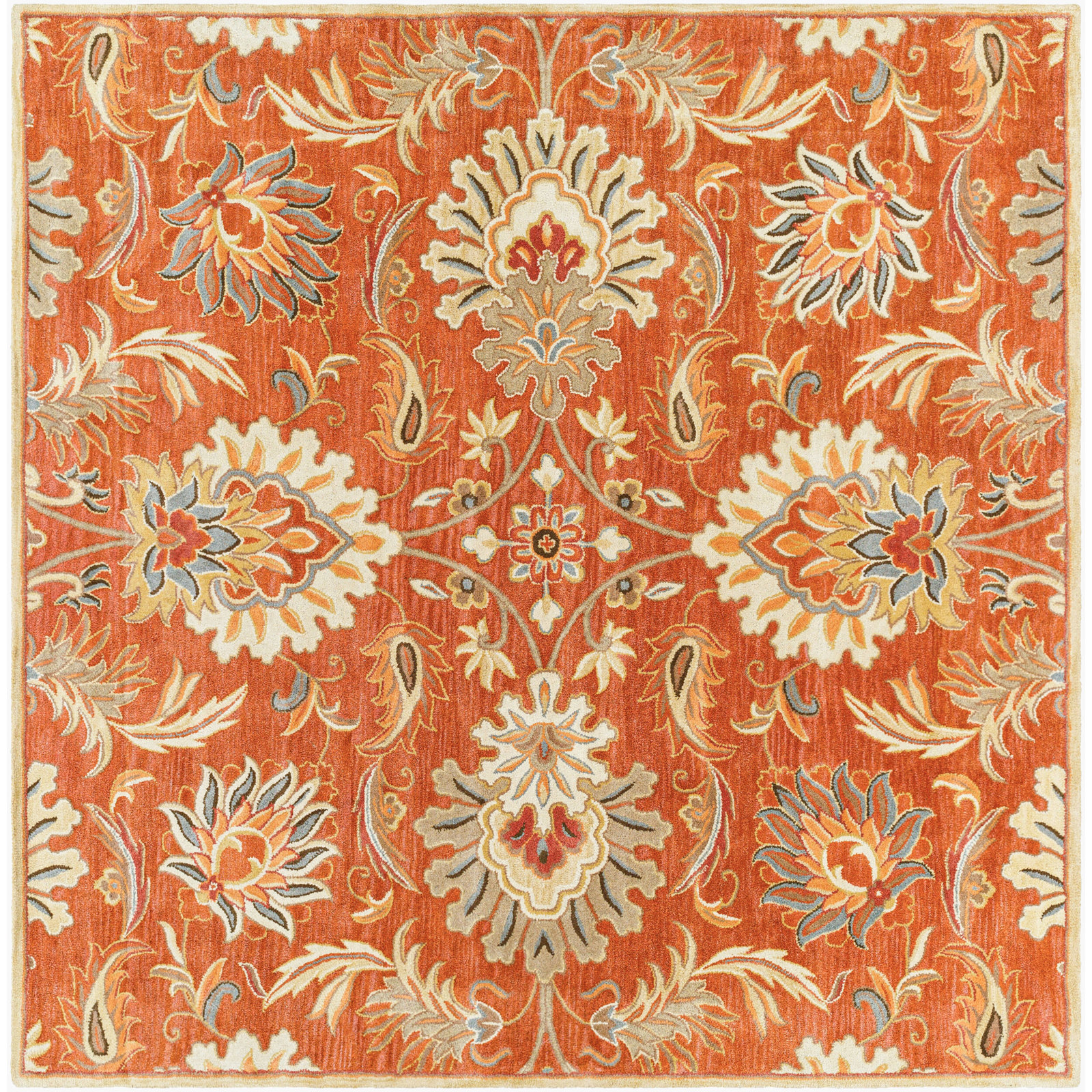 Aaron Terracotta Orange Hand-Tufted Wool Rug, Square 6'
